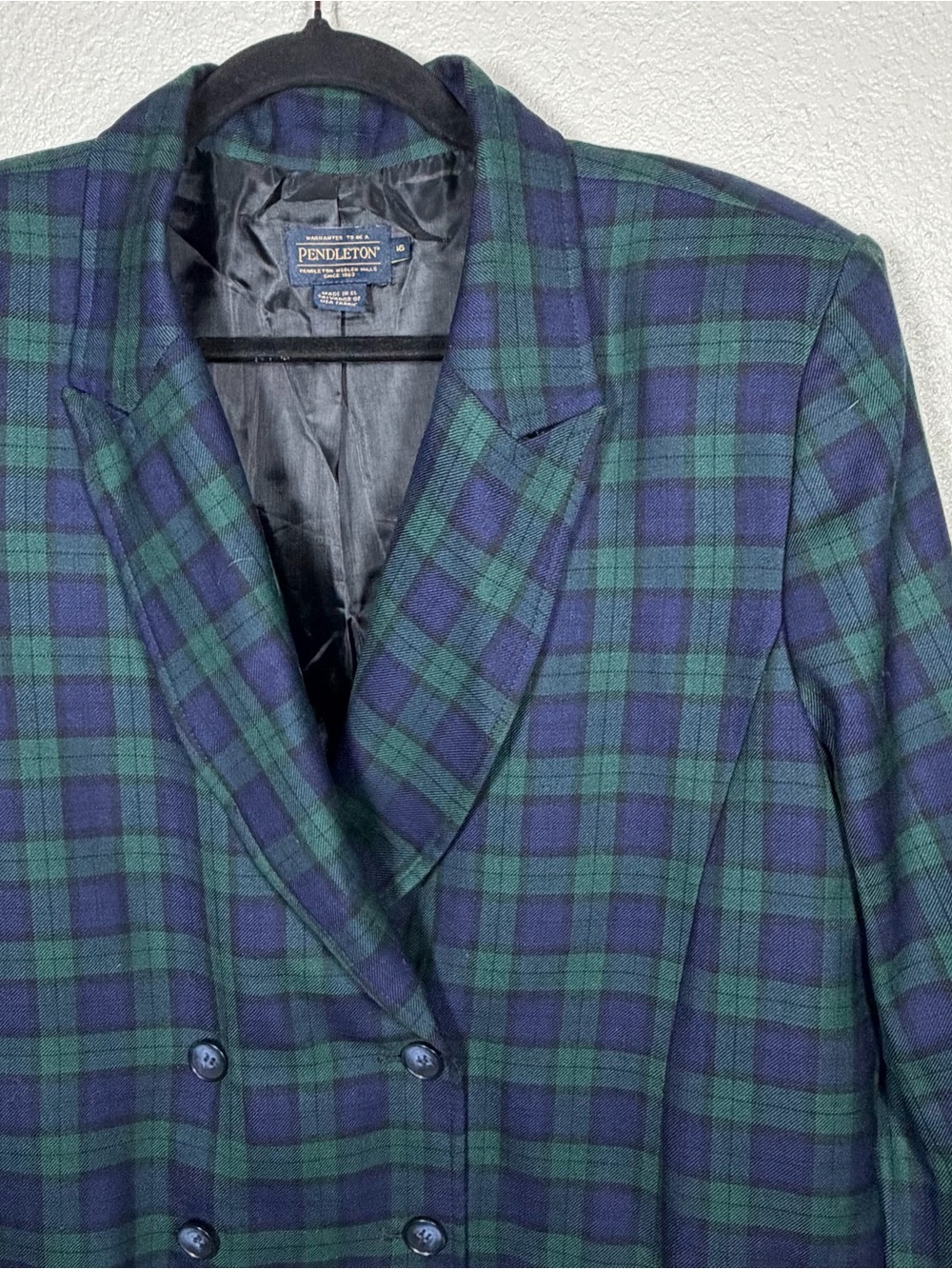 Pendleton 16 Double Breasted Wool Blazer Black Watch Tartan Plaid Dark Academia